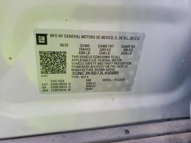 Auction sale of the 2018 Chevrolet Trax, vin: 3GNCJKSB7JL416885, lot number: 54530186