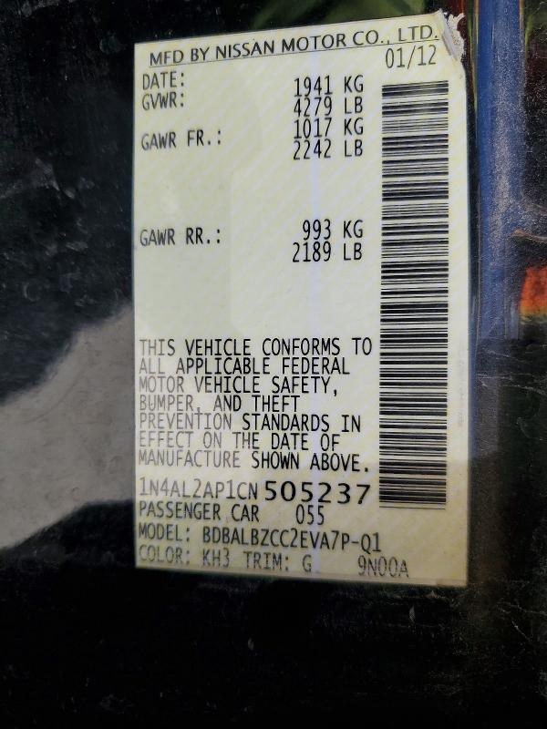 Продажа на аукционе авто 2012 Nissan Altima, vin: 1N4AL2AP1CN505237, номер лота: 54916836
