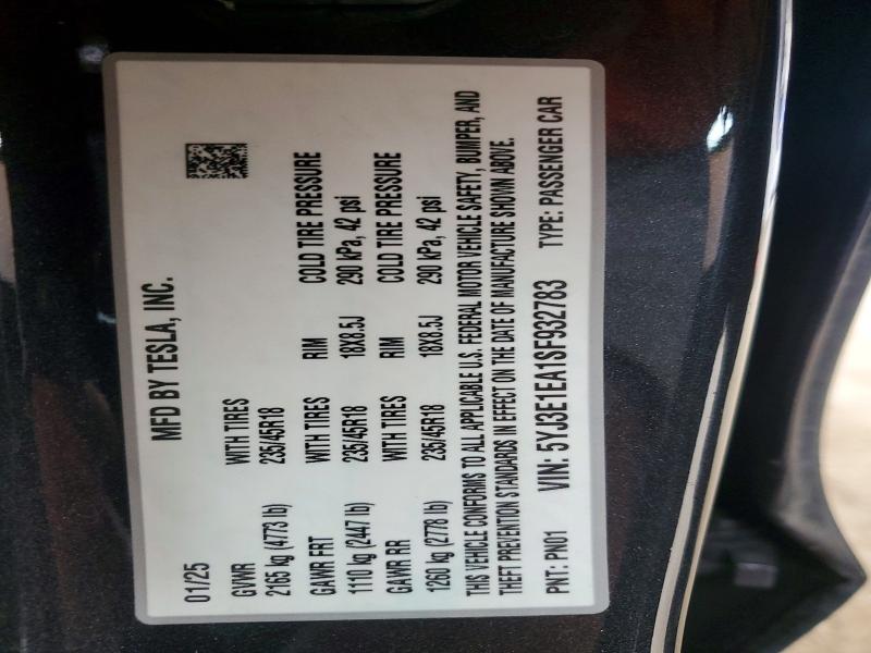 Aukcja sprzedaży 2025 Tesla Model 3, vin: 5YJ3E1EA1SF932783, numer aukcji: 52288536