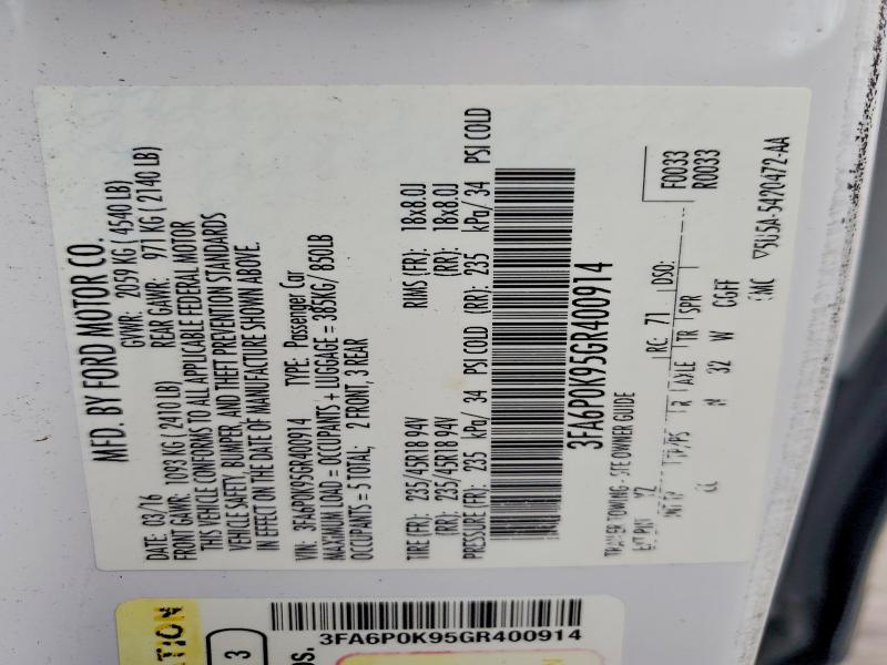 Aukcja sprzedaży 2016 Ford Fusion, vin: 3FA6P0K95GR400914, numer aukcji: 51796536
