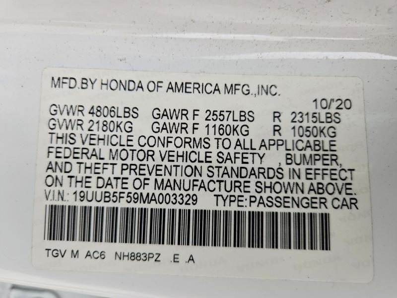 2021 Acura Tlx მანქანა იყიდება აუქციონზე, vin: 19UUB5F59MA003329, აუქციონის ნომერი: 52386846