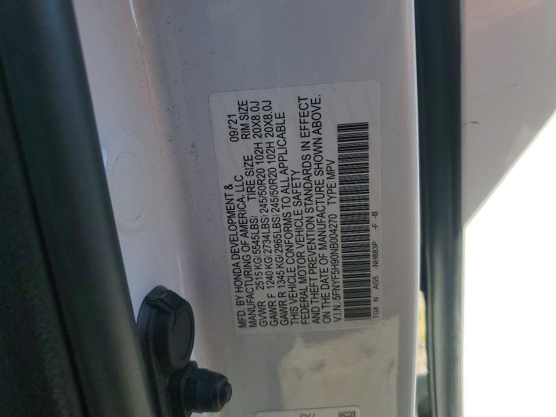 Продаж на аукціоні авто 2022 Honda Pilot, vin: 5FNYF5H90NB004270, номер лоту: 52702166