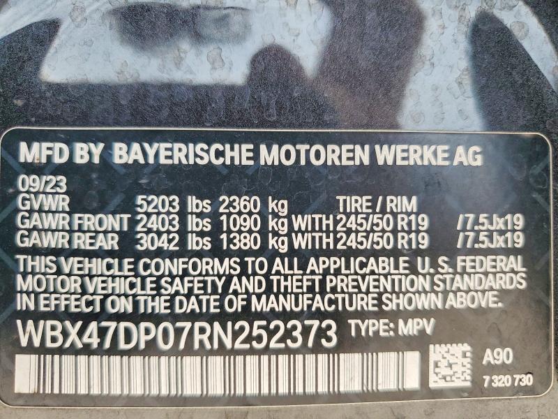 2024 Bmw X3 მანქანა იყიდება აუქციონზე, vin: WBX47DP07RN252373, აუქციონის ნომერი: 51137786