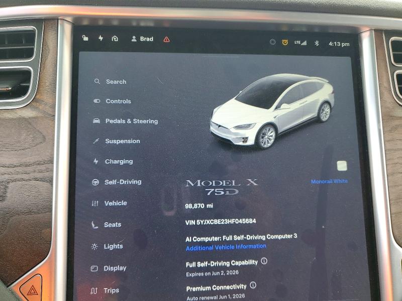 55145466 :رقم المزاد ، 5YJXCBE23HF045684 vin ، 2017 Tesla Model X مزاد بيع