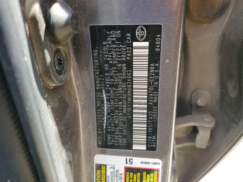 Aukcja sprzedaży 2022 Toyota Camry, vin: 4T1R11AK8NU634663, numer aukcji: 52194416