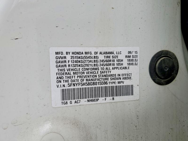 2016 Honda Pilot მანქანა იყიდება აუქციონზე, vin: 5FNYF5H58GB015596, აუქციონის ნომერი: 54882336