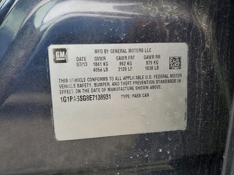 52248566 :رقم المزاد ، 1G1PA5SG8E7138931 vin ، 2014 Chevrolet Cruze مزاد بيع