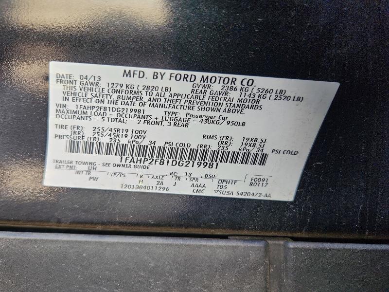 Продаж на аукціоні авто 2013 Ford Taurus, vin: 1FAHP2F81DG219981, номер лоту: 54764636