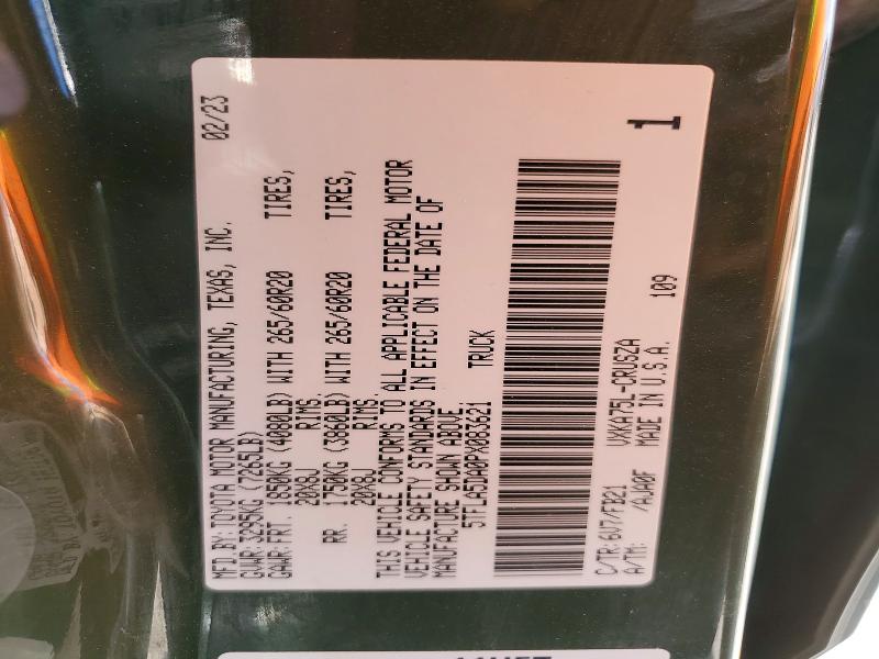 52358726 :رقم المزاد ، 5TFLA5DA0PX083621 vin ، 2023 Toyota Tundra مزاد بيع