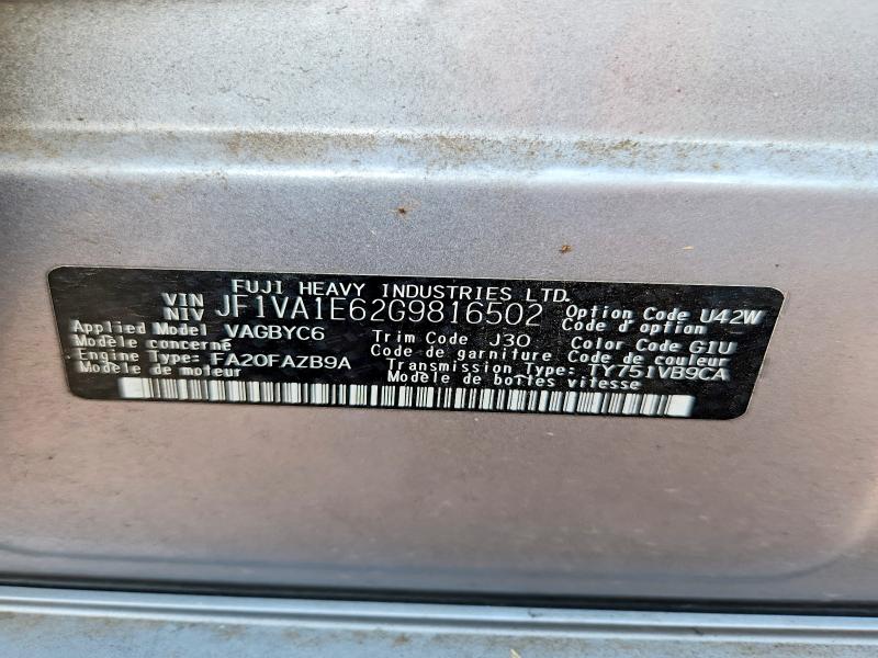 Aukcja sprzedaży 2016 Subaru Wrx, vin: JF1VA1E62G9816502, numer aukcji: 52521626