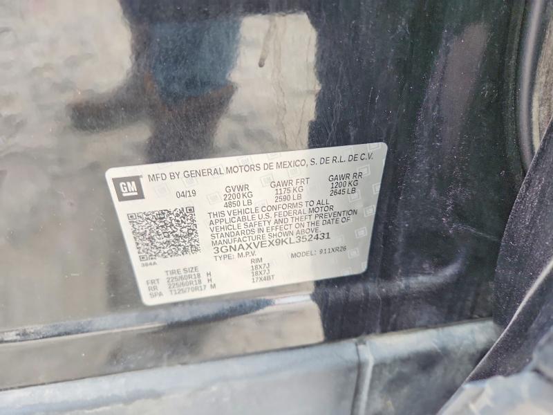 Aukcja sprzedaży 2019 Chevrolet Equinox, vin: 3GNAXVEX9KL352431, numer aukcji: 53341336