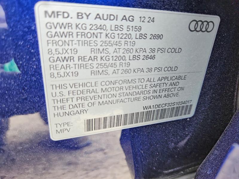 53947746 :رقم المزاد ، WA1DECF32S1034017 vin ، 2025 Audi Q3 مزاد بيع