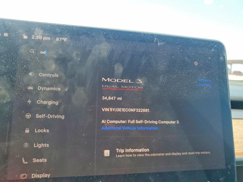 Aukcja sprzedaży 2022 Tesla Model 3, vin: 5YJ3E1EC0NF322881, numer aukcji: 53465546