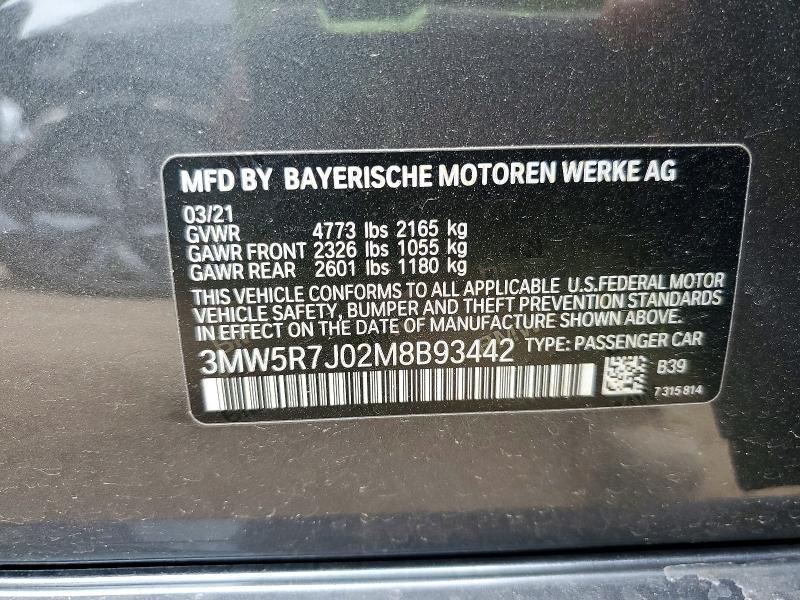 Продажа на аукционе авто 2021 Bmw 330xi, vin: 3MW5R7J02M8B93442, номер лота: 52387816