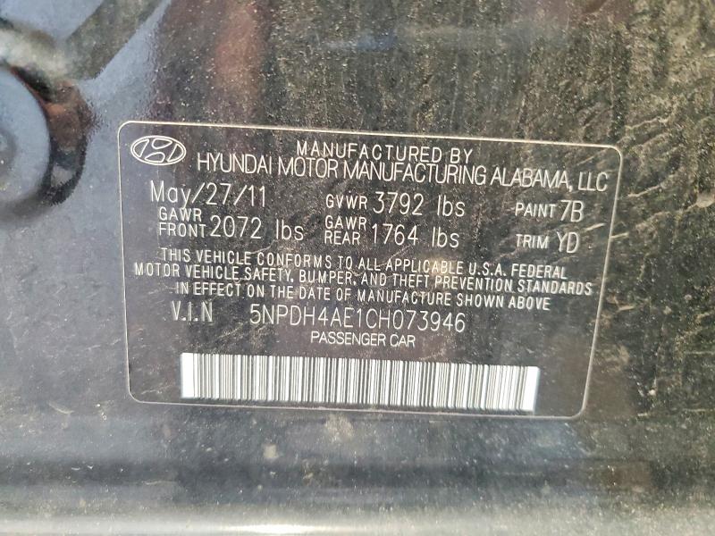 Aukcja sprzedaży 2012 Hyundai Elantra, vin: 5NPDH4AE1CH073946, numer aukcji: 54135126