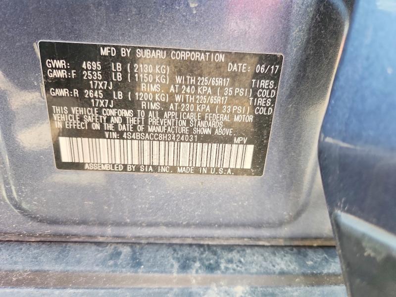 51605866 :رقم المزاد ، 4S4BSACC8H3424031 vin ، 2017 Subaru Outback مزاد بيع
