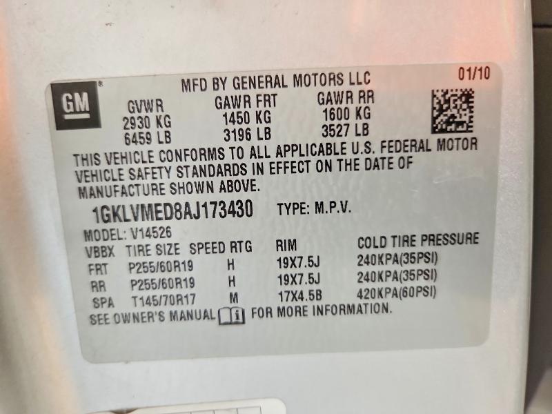 Aukcja sprzedaży 2010 Gmc Acadia, vin: 1GKLVMED8AJ173430, numer aukcji: 52483356