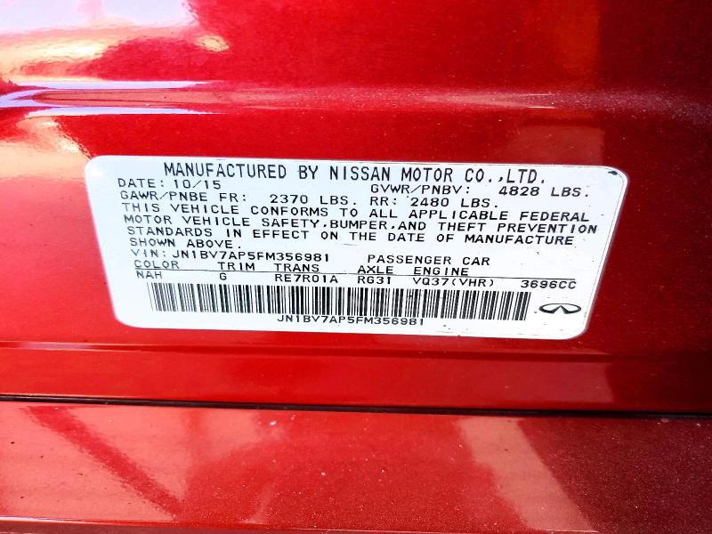 Aukcja sprzedaży 2015 Infiniti Q50, vin: JN1BV7AP5FM356981, numer aukcji: 53983706