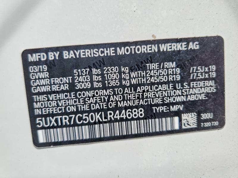 55299176 :رقم المزاد ، 5UXTR7C50KLR44688 vin ، 2019 Bmw X3 مزاد بيع