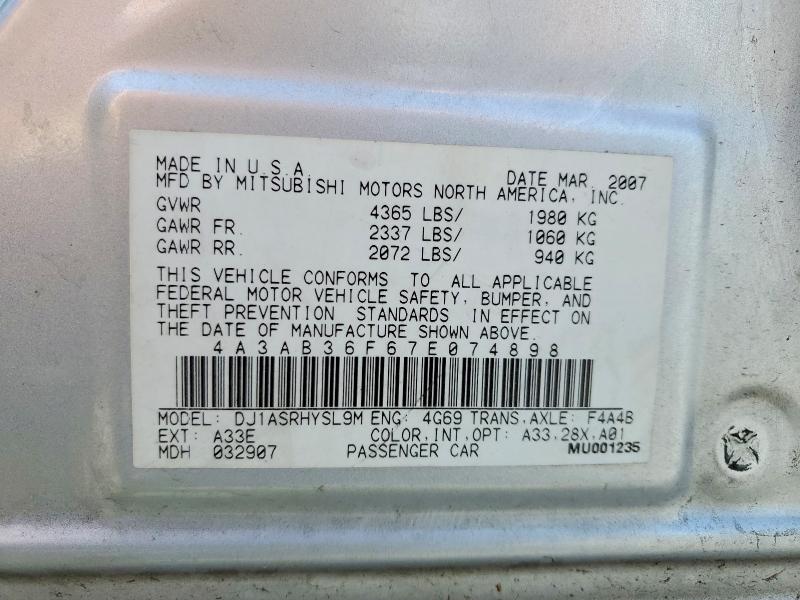 Продаж на аукціоні авто 2007 Mitsubishi Galant, vin: 4A3AB36F67E074898, номер лоту: 53293636
