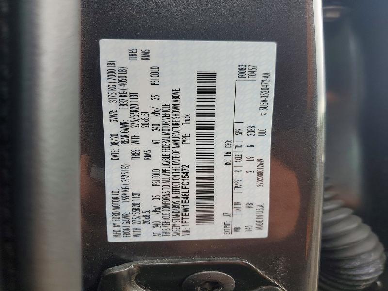 52737346 :رقم المزاد ، 1FTEW1E48LFC15472 vin ، 2020 Ford F150 مزاد بيع