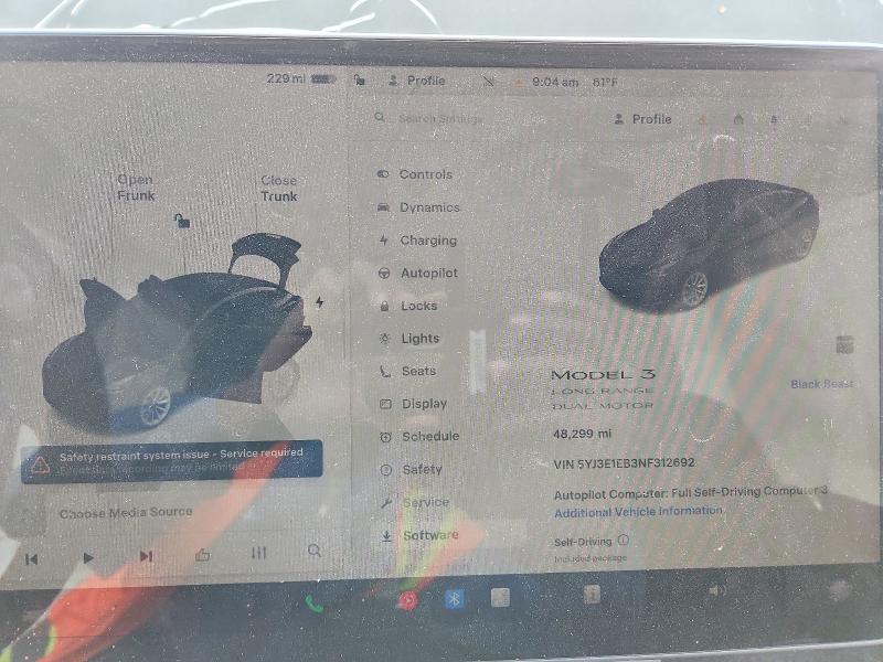 53003386 :رقم المزاد ، 5YJ3E1EB3NF312692 vin ، 2022 Tesla Model 3 مزاد بيع