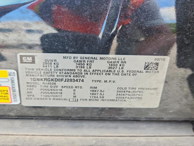 55545546 :رقم المزاد ، 1GNKRGKD8FJ283474 vin ، 2015 Chevrolet Traverse مزاد بيع