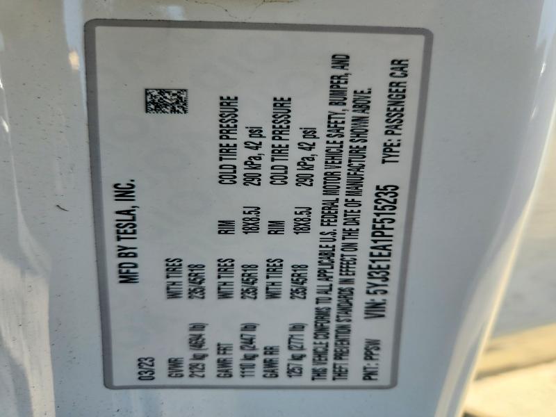 Продажа на аукционе авто 2023 Tesla Model 3, vin: 5YJ3E1EA1PF515235, номер лота: 52417446