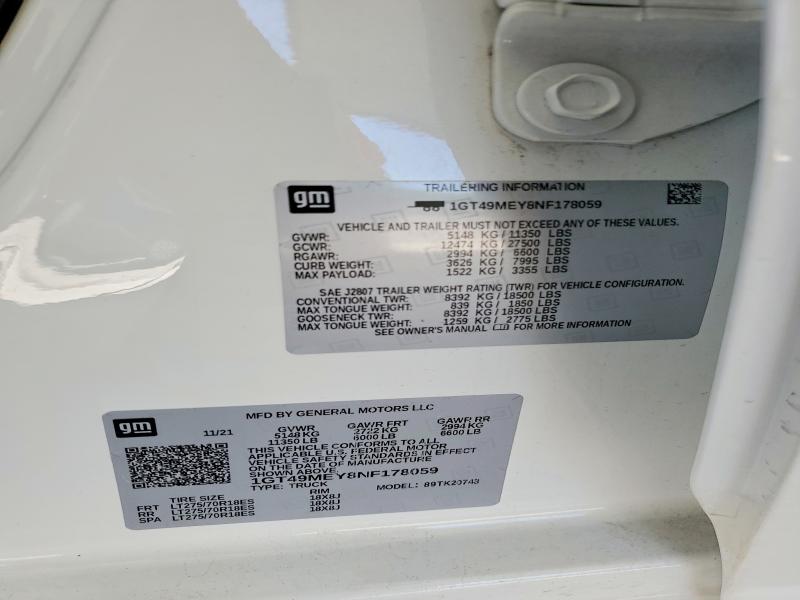 51460586 :رقم المزاد ، 1GT49MEY8NF178059 vin ، 2022 Gmc Sierra مزاد بيع
