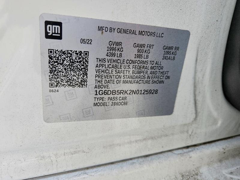 2022 Cadillac Ct4 მანქანა იყიდება აუქციონზე, vin: 1G6DB5RK2N0125928, აუქციონის ნომერი: 55331286