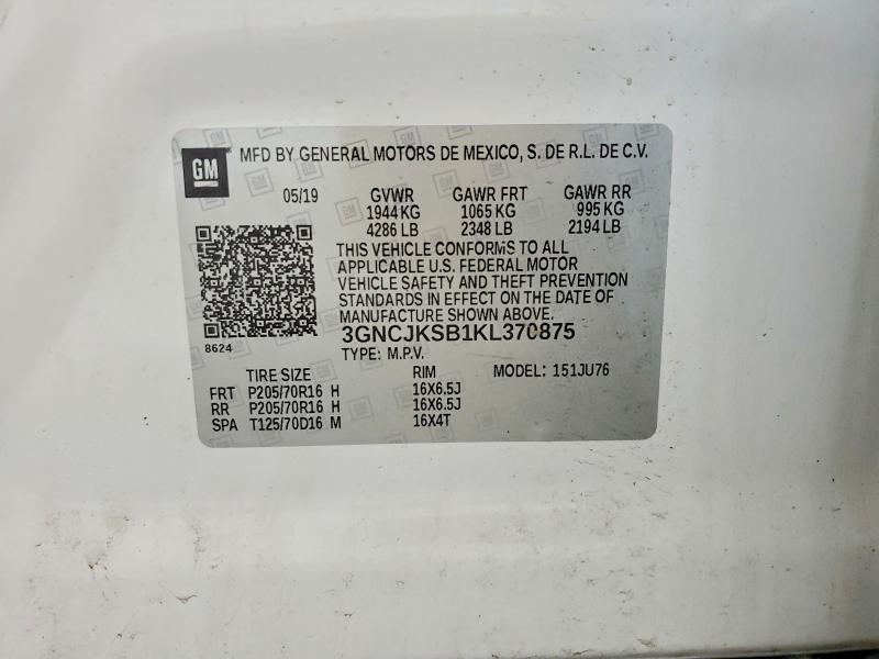 55177936 :رقم المزاد ، 3GNCJKSB1KL370875 vin ، 2019 Chevrolet Trax مزاد بيع