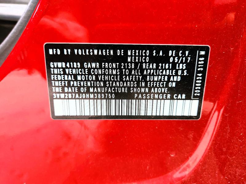 52985726 :رقم المزاد ، 3VW2B7AJ0HM389750 vin ، 2017 Volkswagen Jetta مزاد بيع