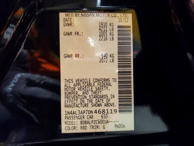 Продажа на аукционе авто 2013 Nissan Altima, vin: 1N4AL3AP7DN468119, номер лота: 52505126