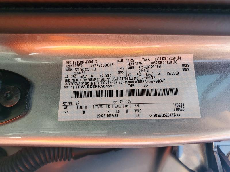 53723276 :رقم المزاد ، 1FTFW1ED3PFA04593 vin ، 2023 Ford F150 مزاد بيع