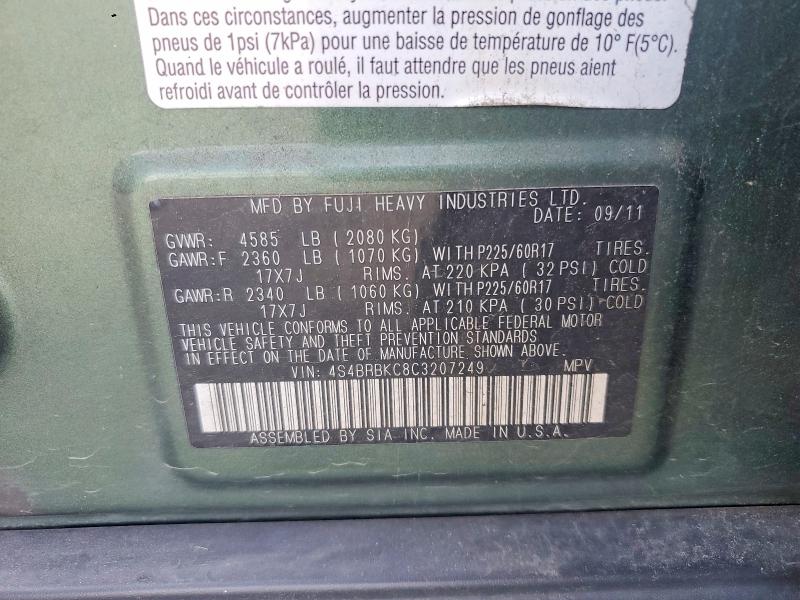 Aukcja sprzedaży 2012 Subaru Outback, vin: 4S4BRBKC8C3207249, numer aukcji: 55175236