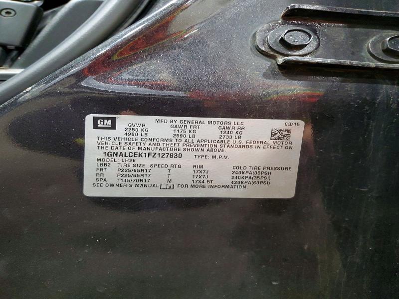 2015 Chevrolet Equinox მანქანა იყიდება აუქციონზე, vin: 1GNALCEK1FZ127830, აუქციონის ნომერი: 55213866