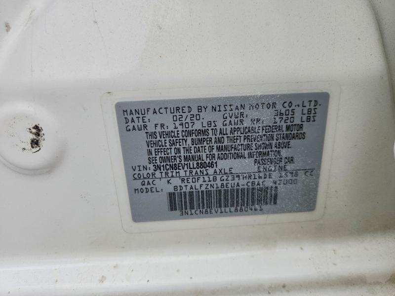 2020 Nissan Versa მანქანა იყიდება აუქციონზე, vin: 3N1CN8EV1LL880461, აუქციონის ნომერი: 54987936