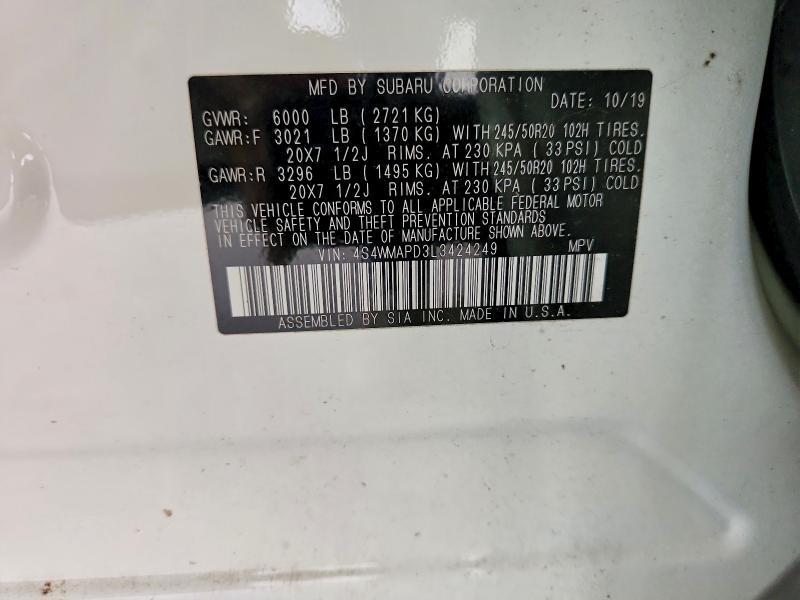 53619606 :رقم المزاد ، 4S4WMAPD3L3424249 vin ، 2020 Subaru Ascent مزاد بيع