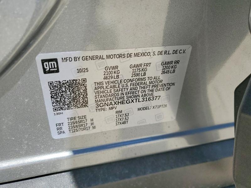 2026 Chevrolet Equinox მანქანა იყიდება აუქციონზე, vin: 3GNAXHEGXTL316377, აუქციონის ნომერი: 53338906