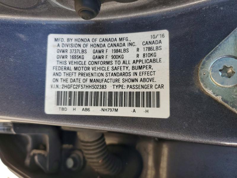 Продаж на аукціоні авто 2017 Honda Civic, vin: 2HGFC2F57HH502383, номер лоту: 54159136