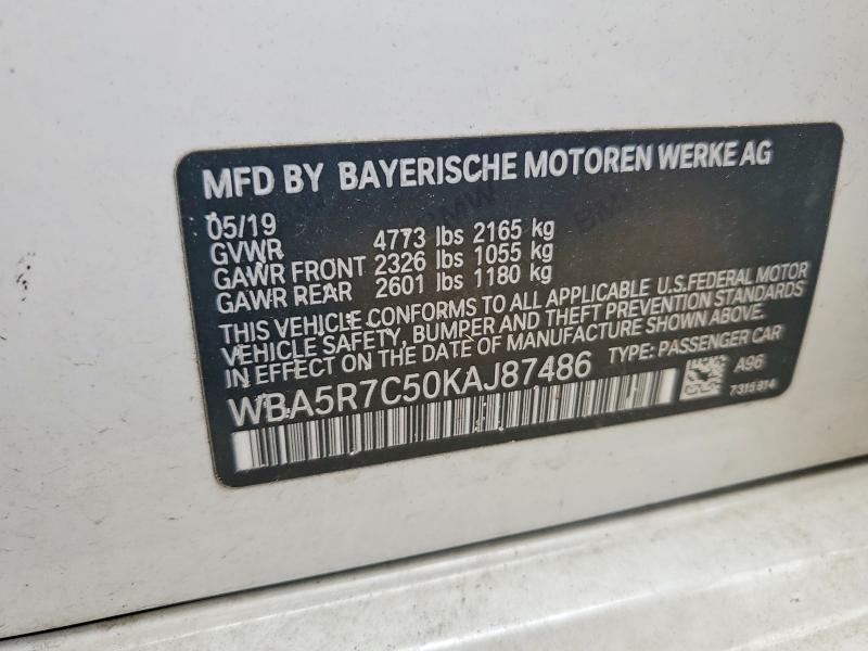Aukcja sprzedaży 2019 Bmw 330xi, vin: WBA5R7C50KAJ87486, numer aukcji: 52964336