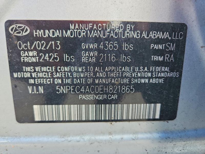 54016036 :رقم المزاد ، 5NPEC4AC0EH821865 vin ، 2014 Hyundai Sonata مزاد بيع