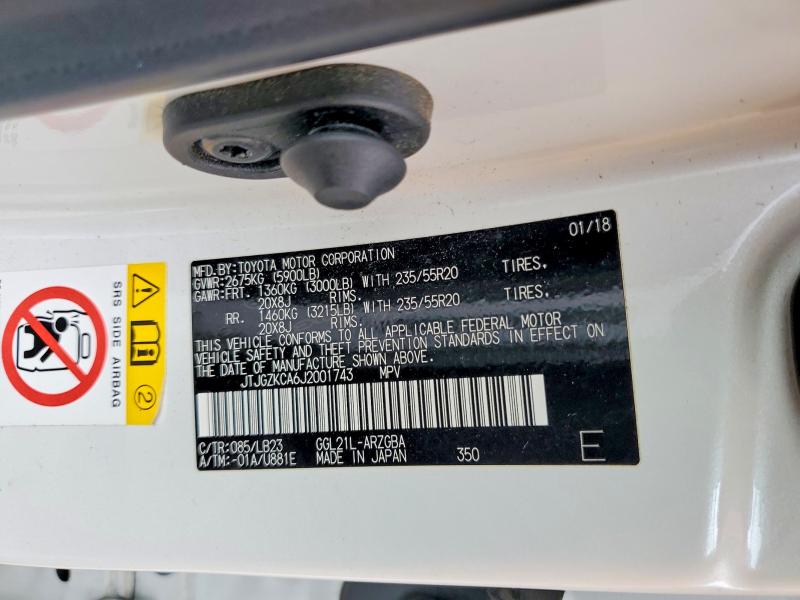 2018 Lexus Rx მანქანა იყიდება აუქციონზე, vin: JTJGZKCA6J2001743, აუქციონის ნომერი: 52258356