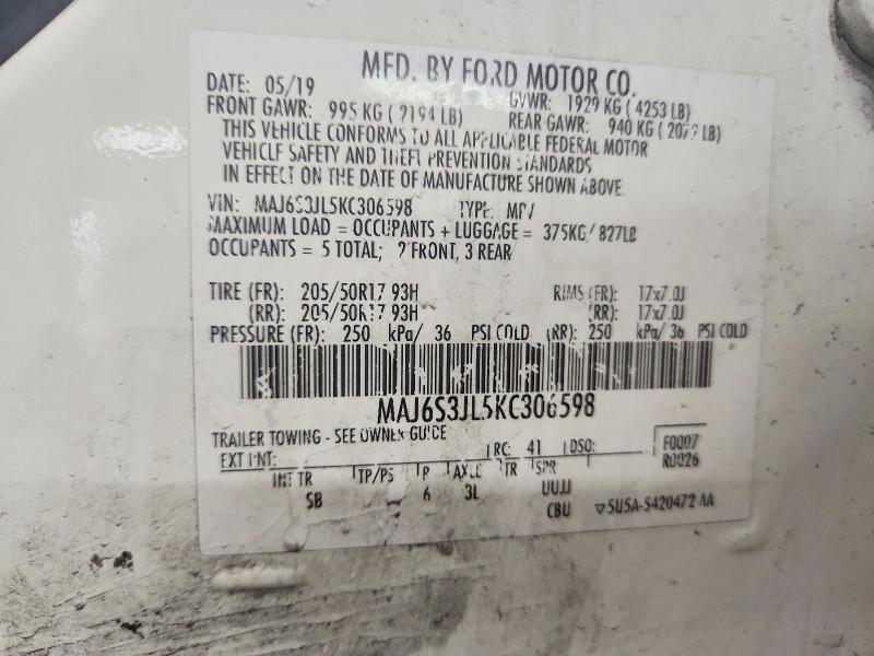 Продажа на аукционе авто 2019 Ford Ecosport, vin: MAJ6S3JL5KC306598, номер лота: 52167906