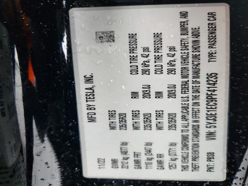53780296 :رقم المزاد ، 5YJ3E1EC9PF414235 vin ، 2023 Tesla Model 3 مزاد بيع