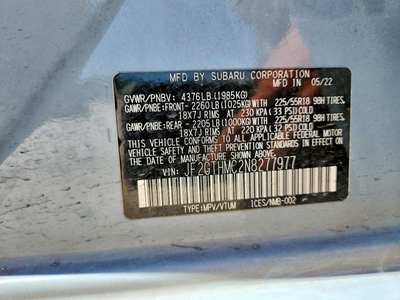 54909066 :رقم المزاد ، JF2GTHMC2N8277977 vin ، 2022 Subaru Crosstrek مزاد بيع