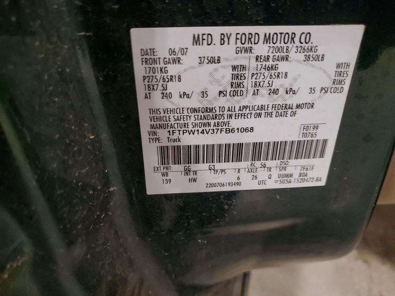 Aukcja sprzedaży 2007 Ford F150, vin: 1FTPW14V37FB61068, numer aukcji: 53631646