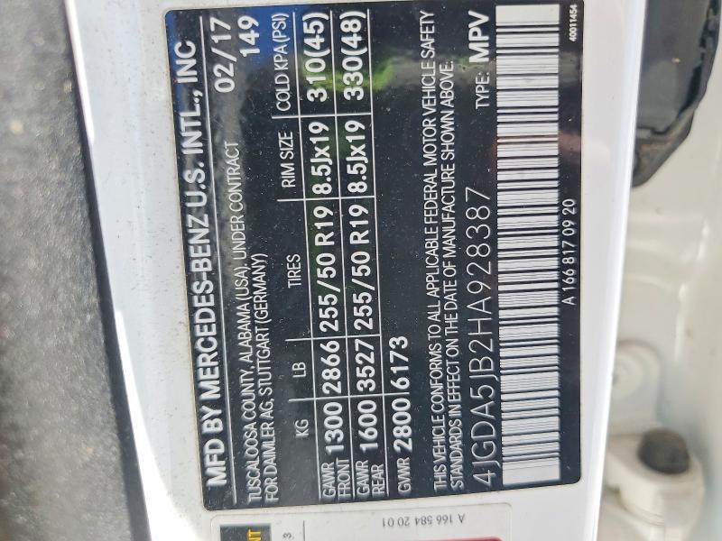 52655396 :رقم المزاد ، 4JGDA5JB2HA928387 vin ، 2017 Mercedes-benz Gle مزاد بيع