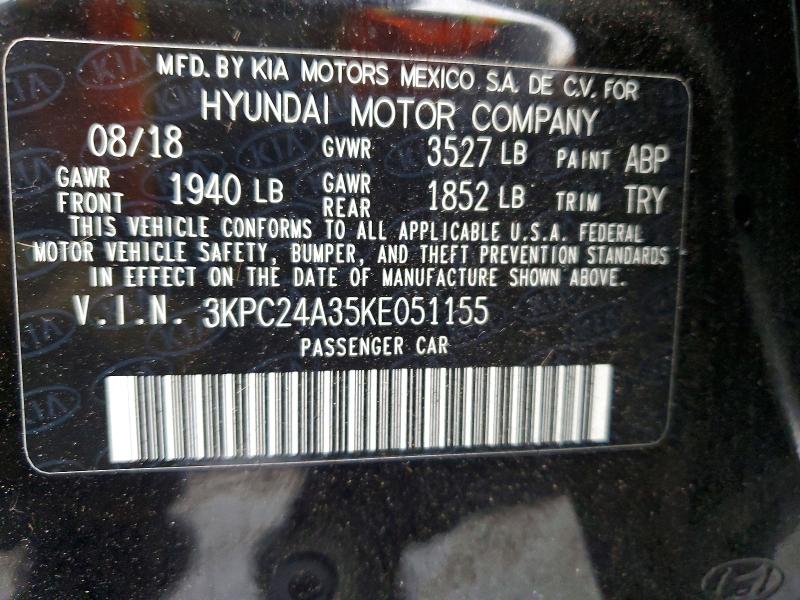 Aukcja sprzedaży 2019 Hyundai Accent, vin: 3KPC24A35KE051155, numer aukcji: 52449866