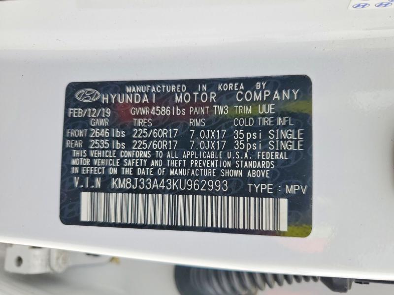 Продажа на аукционе авто 2019 Hyundai Tucson, vin: KM8J33A43KU962993, номер лота: 52321016
